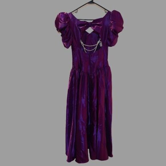 Vtg 7/8 Alfred Angelo Purple Satin Prom Bridesmaid Dress Gown Puff Sleeves USA - Picture 12 of 14